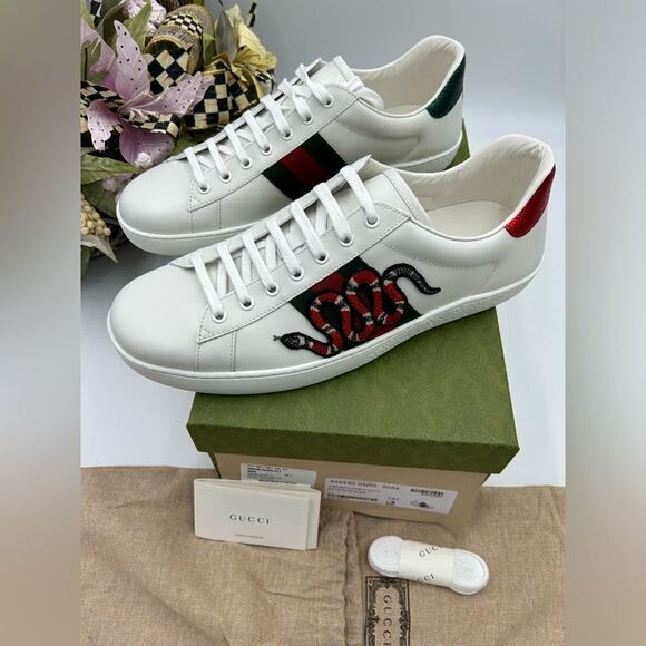 Men’s Gucci ace snake embroidered leather sneakers size 12.5 made in Italy - Picture 1 of 11